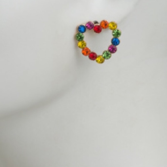 New Betsey Johnson Rainbow  Heart Stud Earrings - Picture 5 of 9
